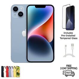 Apple - Refurbished Excellent - iPhone 14 Plus A2632 (Fully Unlocked) 256GB Bundle with Pre-Installed Tempered Glass - Blue