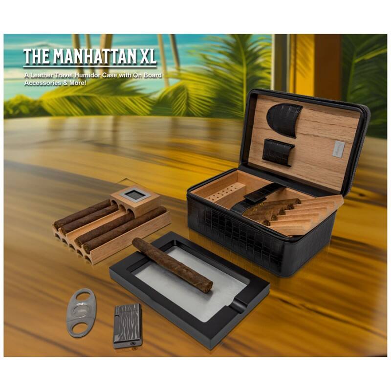 THE MANHATTAN XL  
A Leather Travel Humidor Case with On Board Accessories & More!
