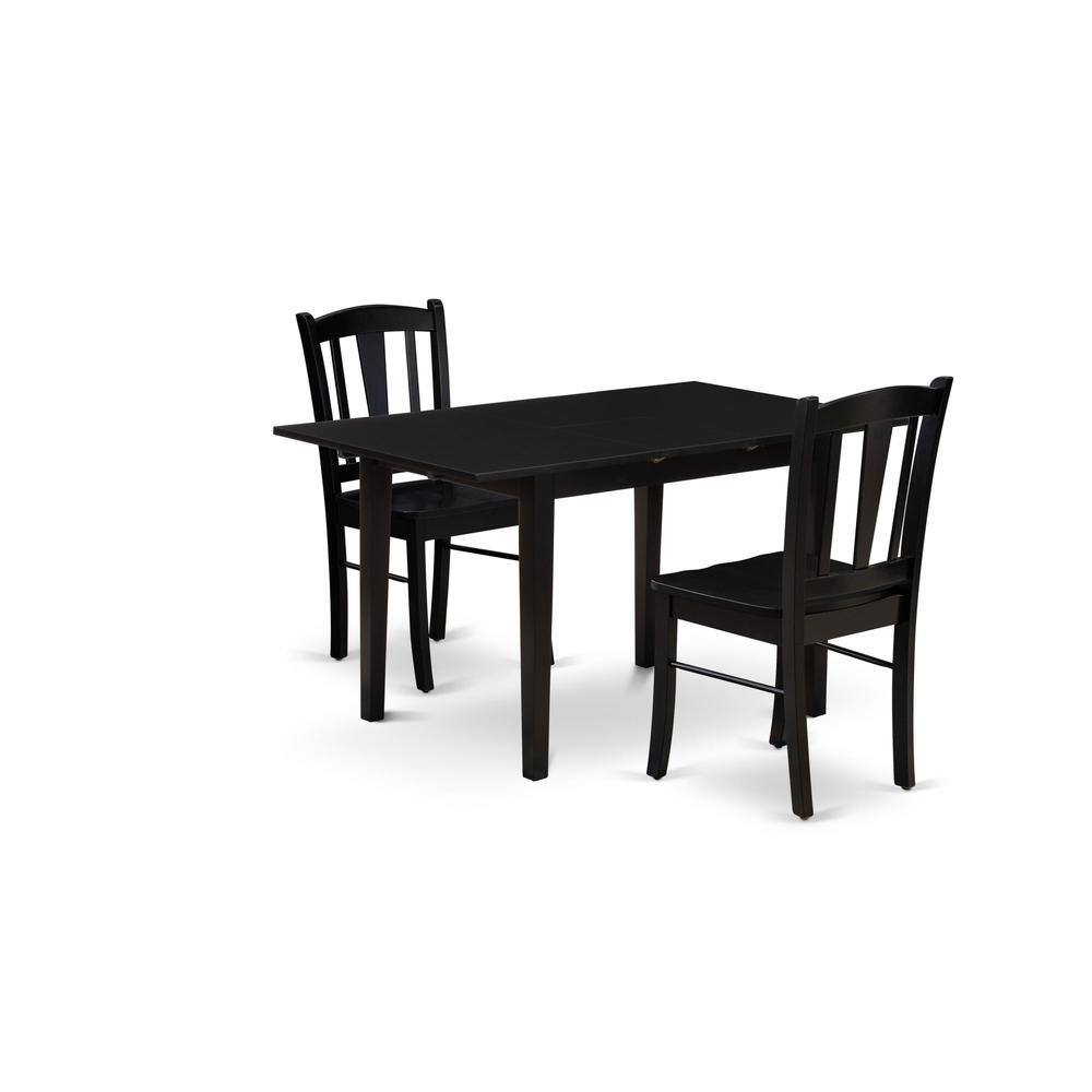 Alt View 4. East West Furniture - NFDL3-BLK-W - 3-Piece Kitchen Dining Room Set- 2 Modern Dining Chairs with Wooden Seat and Slatted Chair Back - - Black.