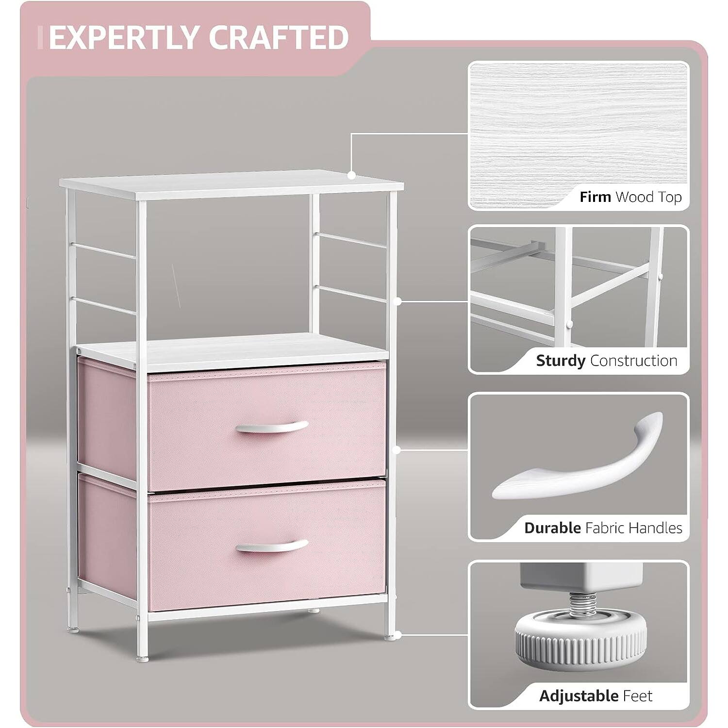EXPERTLY CRAFTED

- Firm Wood Top
- Sturdy Construction
- Durable Fabric Handles
- Adjustable Feet