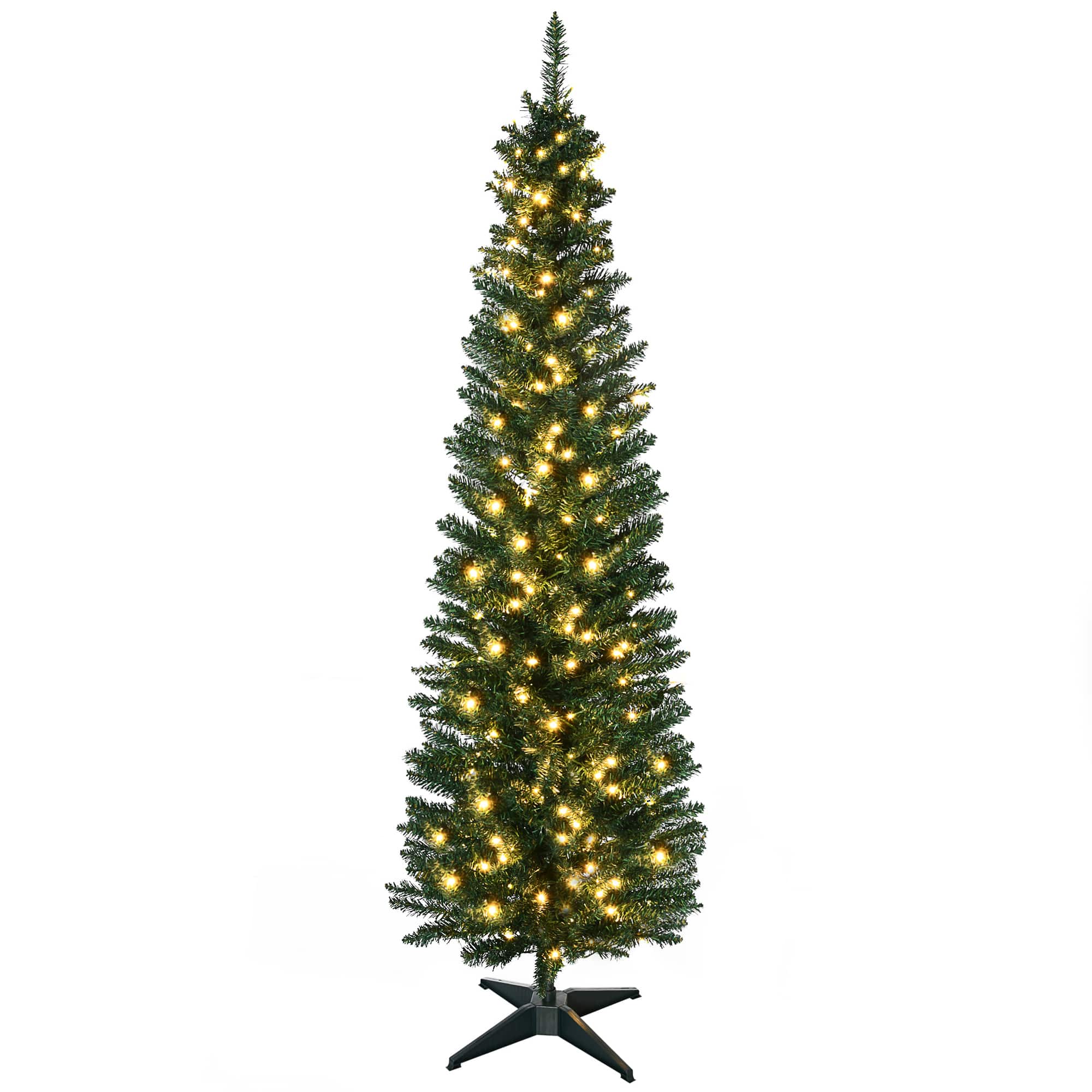 Front. Homcom - Tall Pre-Lit Slim Noble Fir Artificial Christmas Tree with Realistic Branches, Warm White LED Lights and Tips - green.