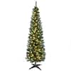Front. Homcom - Tall Pre-Lit Slim Noble Fir Artificial Pencil Christmas Tree with 200 Warm White LED Lights and 499 Tips - green.