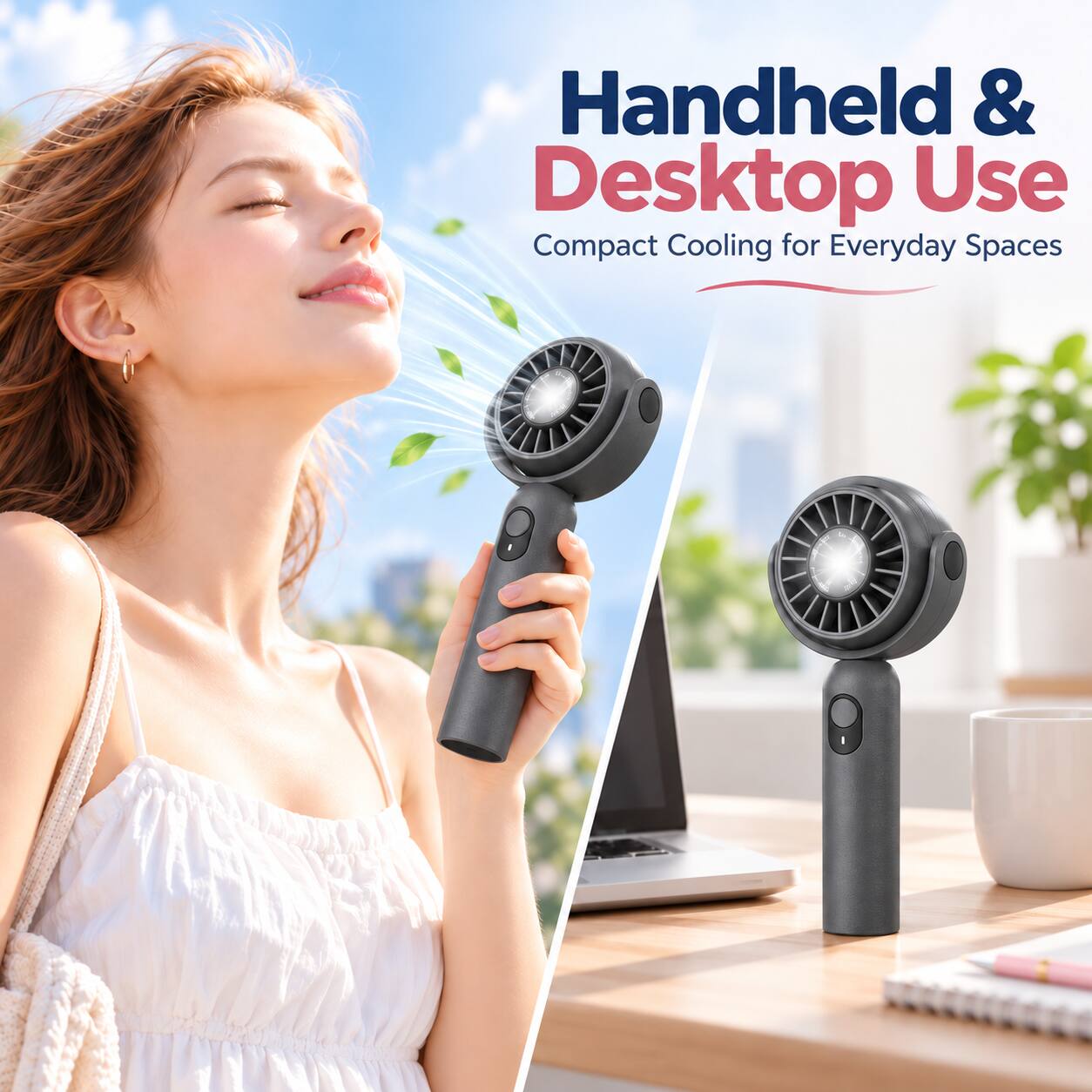 Handheld & Desktop Use  
Compact Cooling for Everyday Spaces