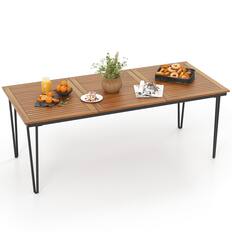 Front. Costway - Costway 79" Outdoor Dining Table 8-Person Patio Table with 1.9" Umbrella Hole - Natural & Black.