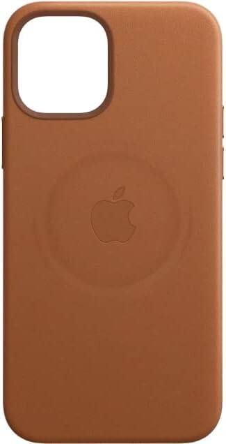 Back. Apple - Apple iPhone 12 and iPhone 12 Pro Leather Case with Magsafe - Saddle Brown - Brown.