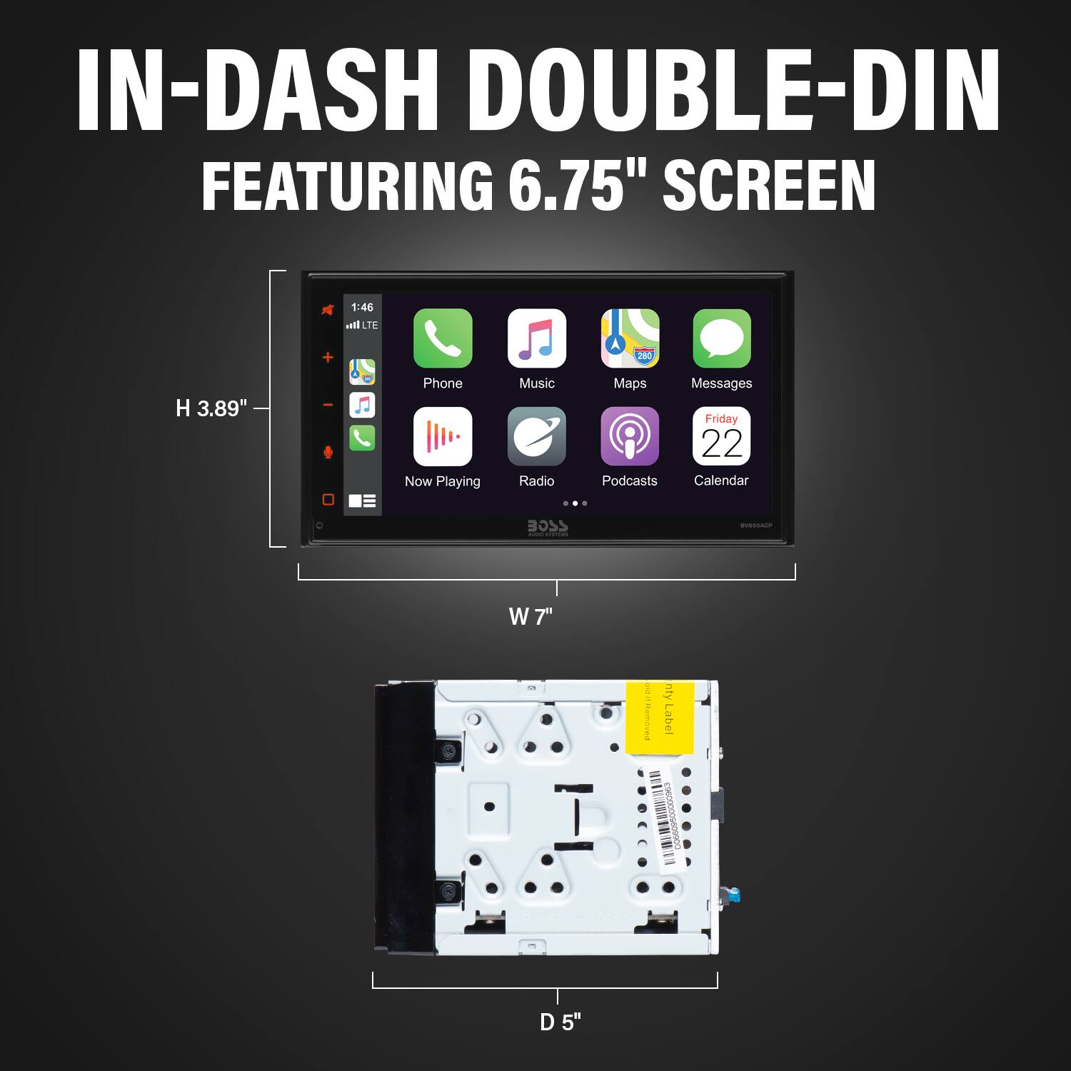 Back. BOSS Audio - 6.75" Wireless Android Auto and Apple CarPlay Bluetooth Digital Media Receiver - Black.