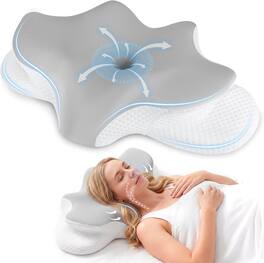 FINEAK - Ergonomic Memory Foam Cervical Neck Pillow for Pain Relief & Support - Dark Gray