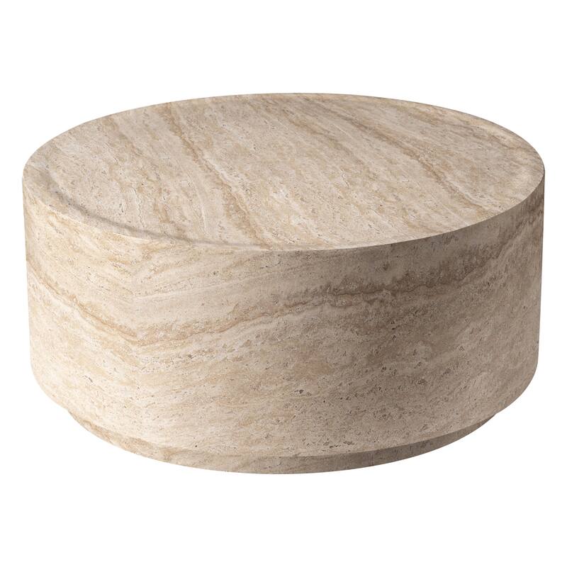 Alt View 4. LeisureMod - Terra Modern Round Fiberstone Coffee Side Table Accent Center Table for Indoor Outdoor - Travertine.