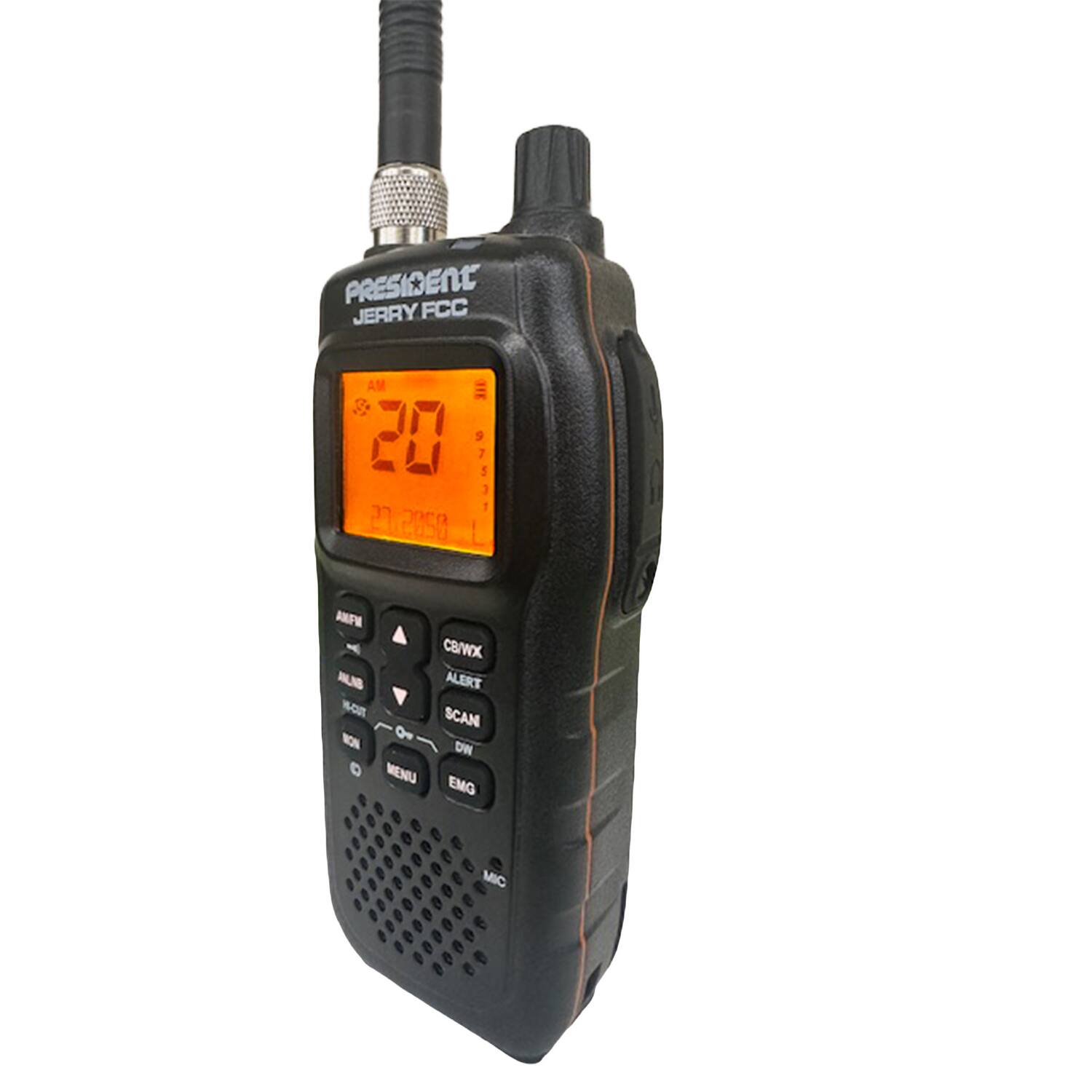 PRESIDENT JERRY FCC AM 20 27/2050 L ANFW C8WX AN ALERT -o SCAN NON 0+ DN MENU EMG MIC