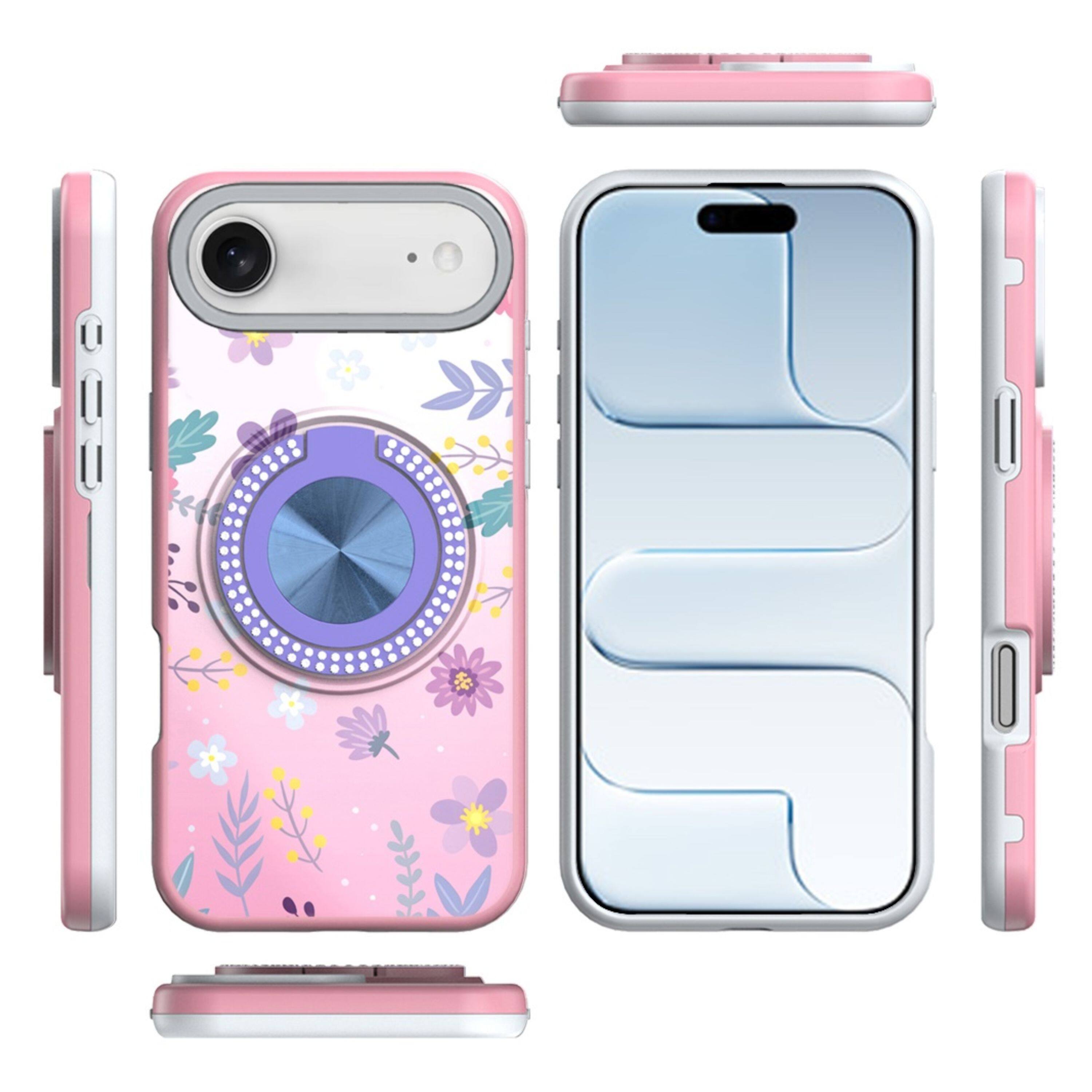 Angle. Kitcheniva - Printed Design Case With 360 Rotating Stand Tempered Glass For iPhone Air Floral C - Multicolor.