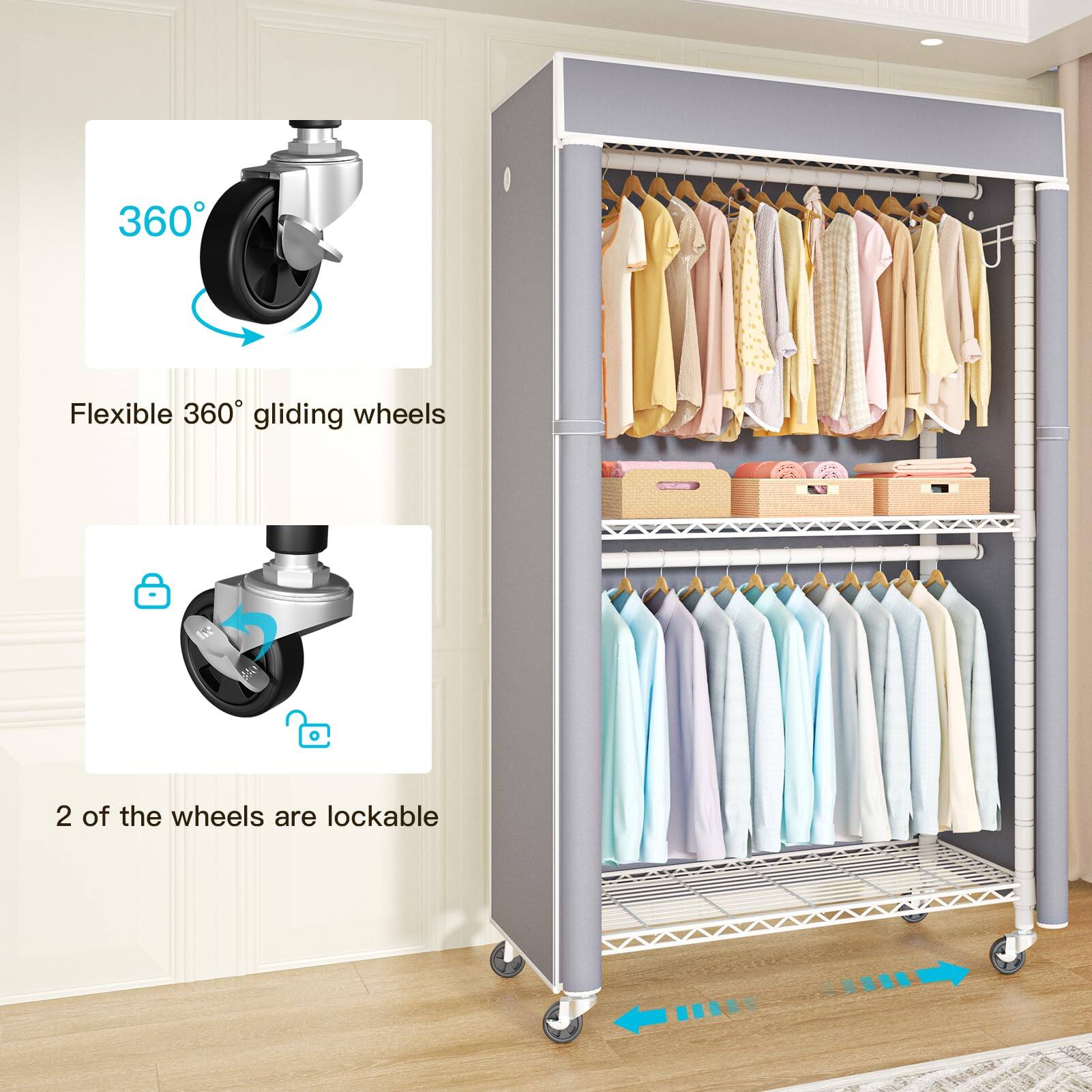 360° Flexible 360° gliding wheels  
2 of the wheels are lockable