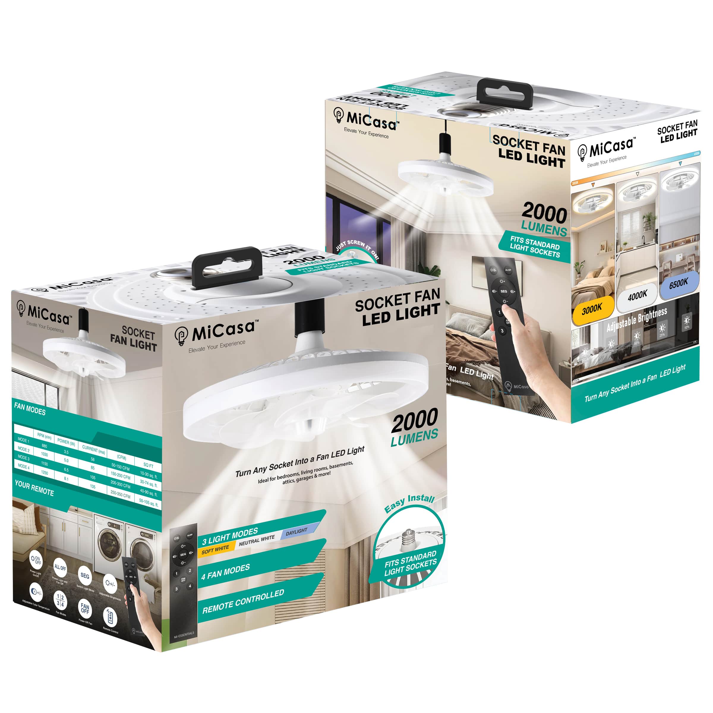 VISCO - MEN-SFL-WHT Mi Essentials Socket Fan Ledx Light