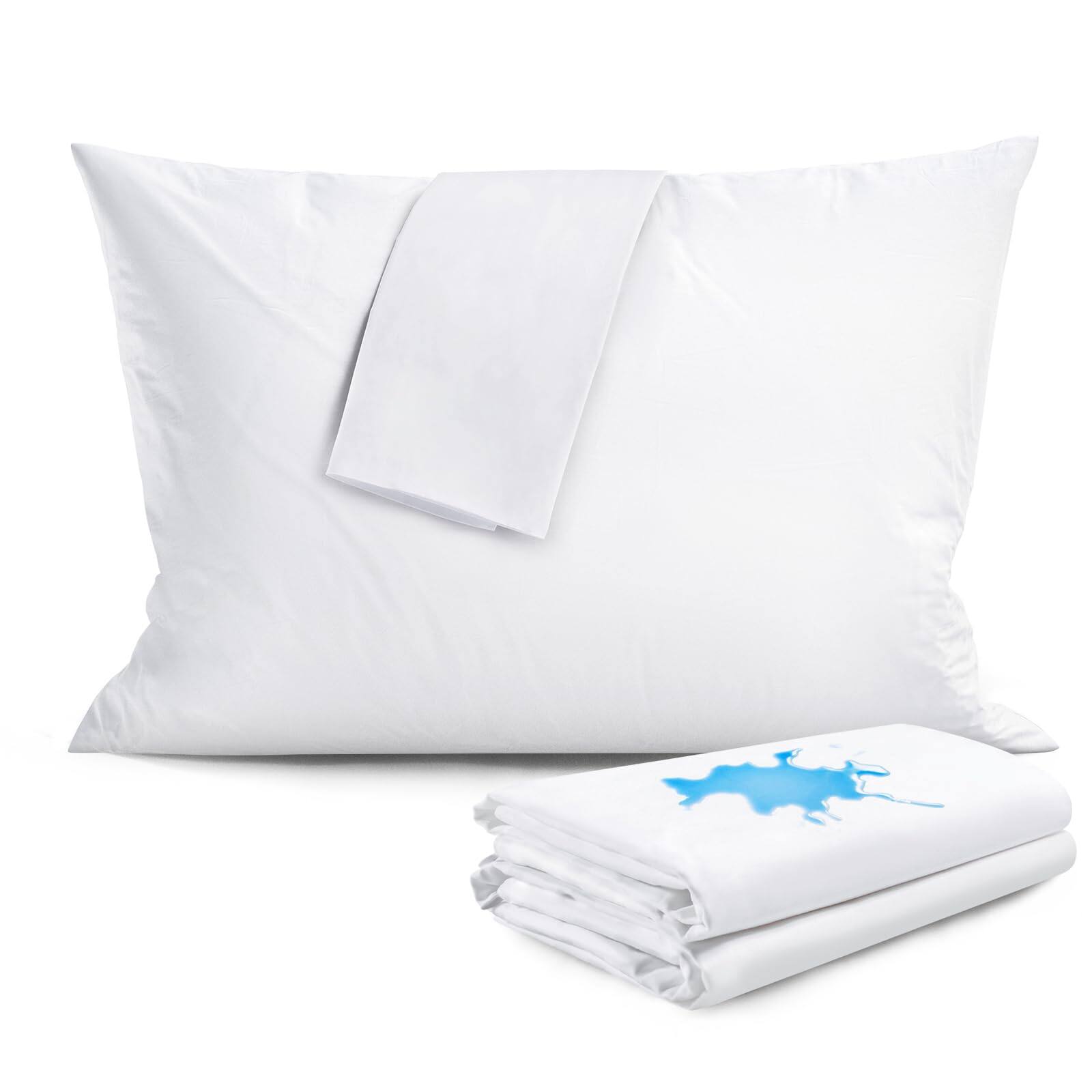 Fabibe - Pillow Protector With Zipper Standard Size Covers Waterproof Pillowcases Cotton Saliva Liquids And Stains Proof Quiet - Queen-2.0
