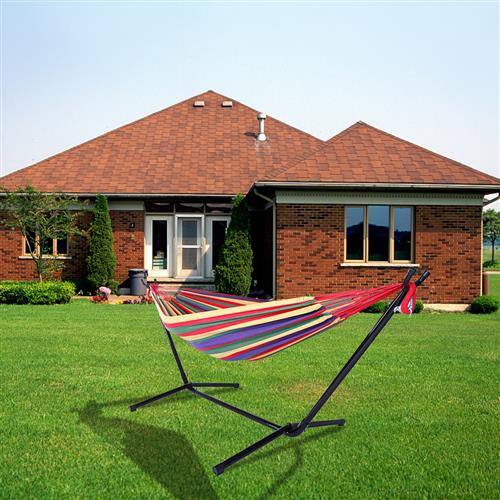 Alt View 3. Winado - Hammock Set 9 FT Heavy Duty with Steel Stand, Portable Carrying Bag for Garden Indoor Outdoor Patio Deck Yard Beach - Rainbow Stripes.