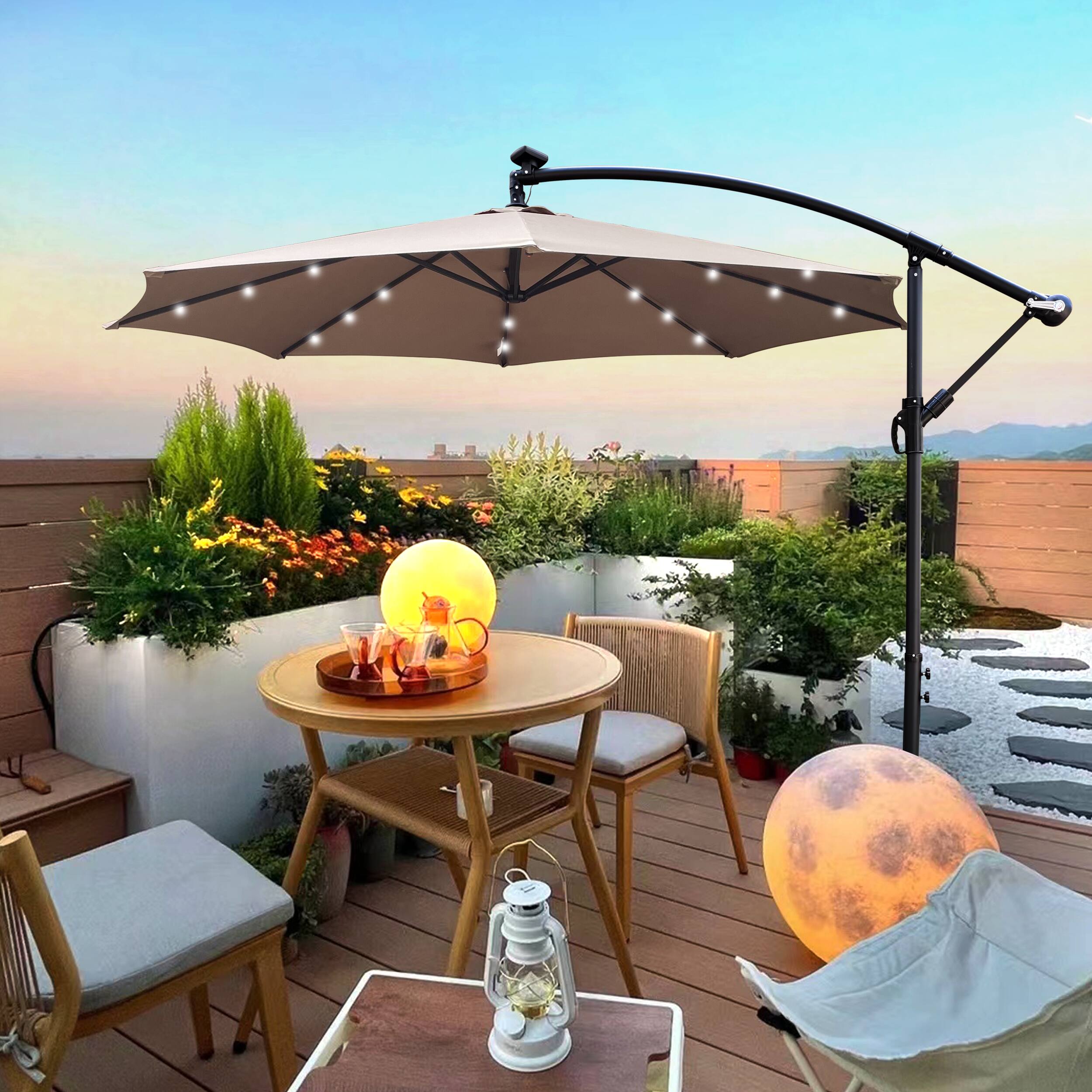Alt View 1. Ecooso - 10 ft Outdoor Patio Umbrella Solar Powered LED Lighted， 8 Ribs Umbrella with Crank and Cross Base，Garden Deck Backyard - Mushroom.