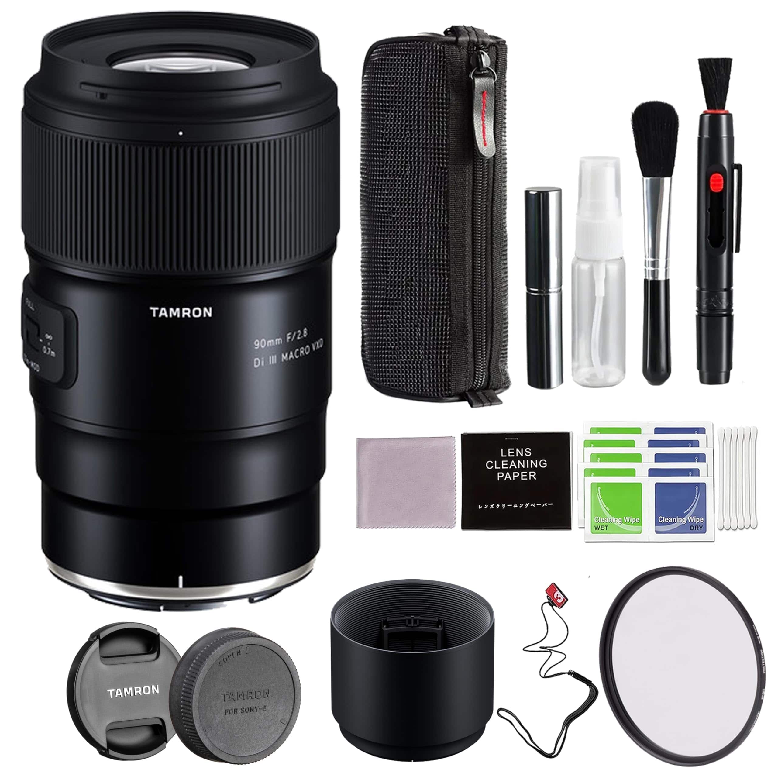 Tamron - 90mm f/2.8 Di III VXD Macro Lens for Sony E mount with Pixel Advance Accessories and Travel Bundle | AFF072S-700 - Black