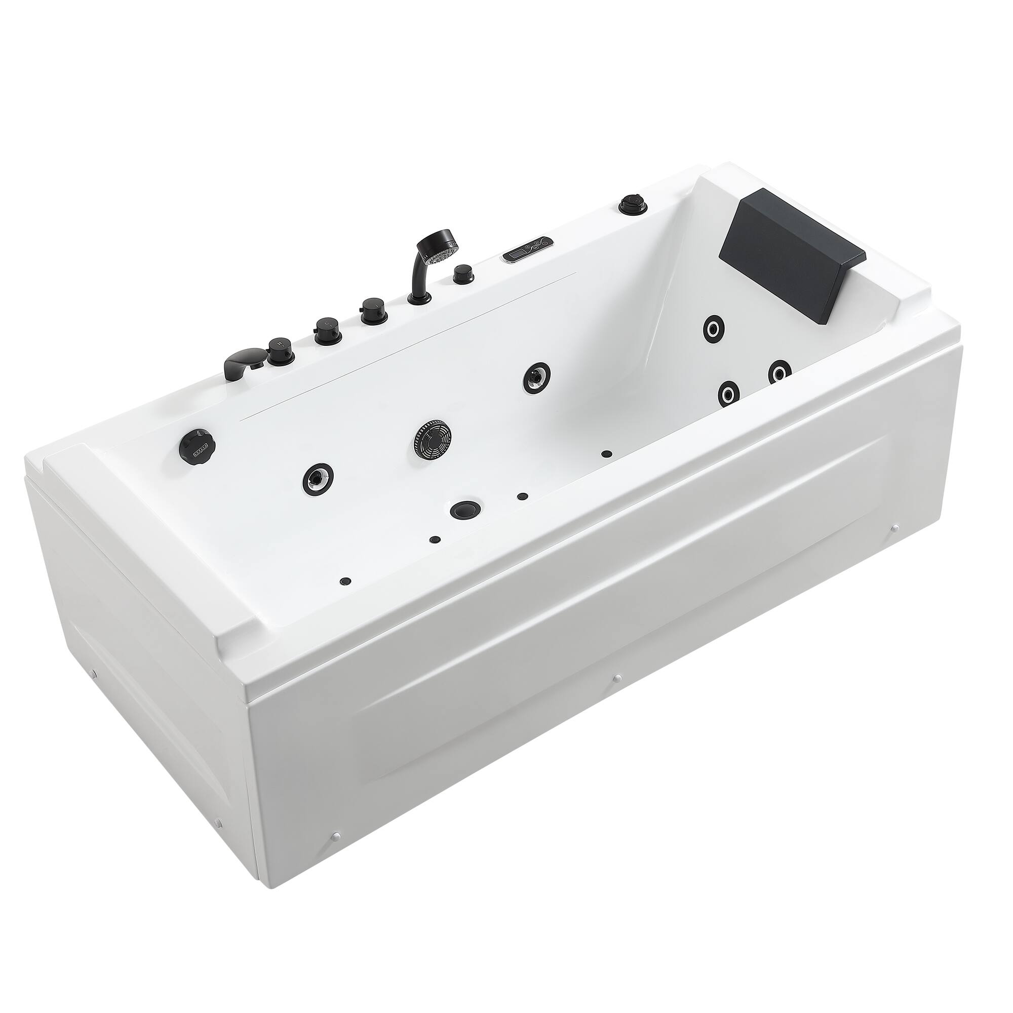 Angle. Empava - 71 in. x 29 in. Alcove Whirlpool Air Combination Bathtub Rectangular Bath with Left Drain-Black Tub filler in White - White.