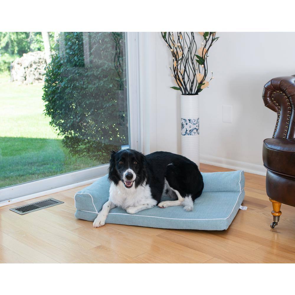 Angle. Armarkat - Soothing Blue Medium Bolstered Pet Bed With Poly Fill Cushion - Blue.