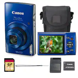 Canon - PowerShot ELPH 190 Digital Camera Blue Compact Zoom Bundle