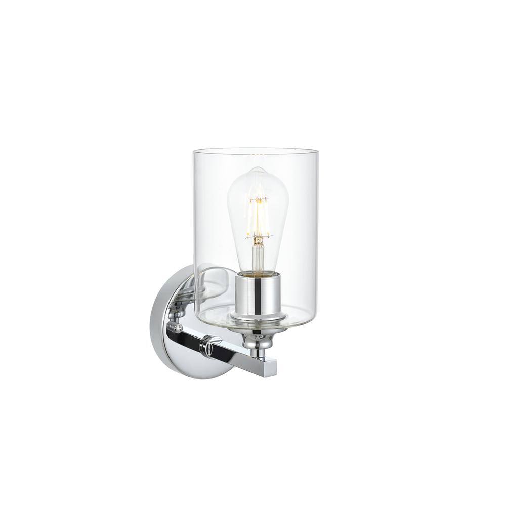 Back. Living District - Mayson 1 light Chrome and Clear Bath Sconce - Chrome And Clear.