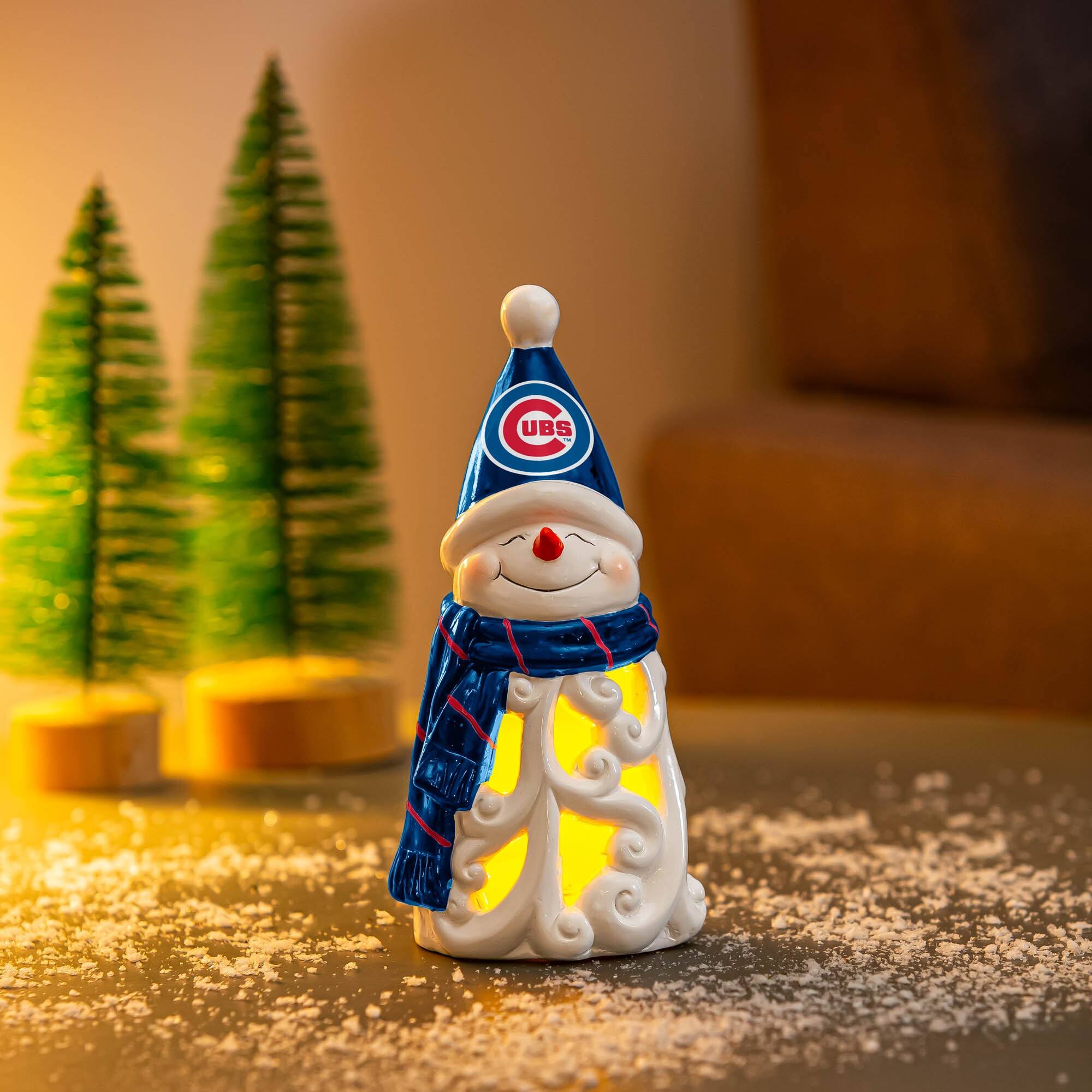 Alt View 1. Evergreen Enterprises - Chicago Cubs LED 8" Snowman Lit Garden Statue - Blue.