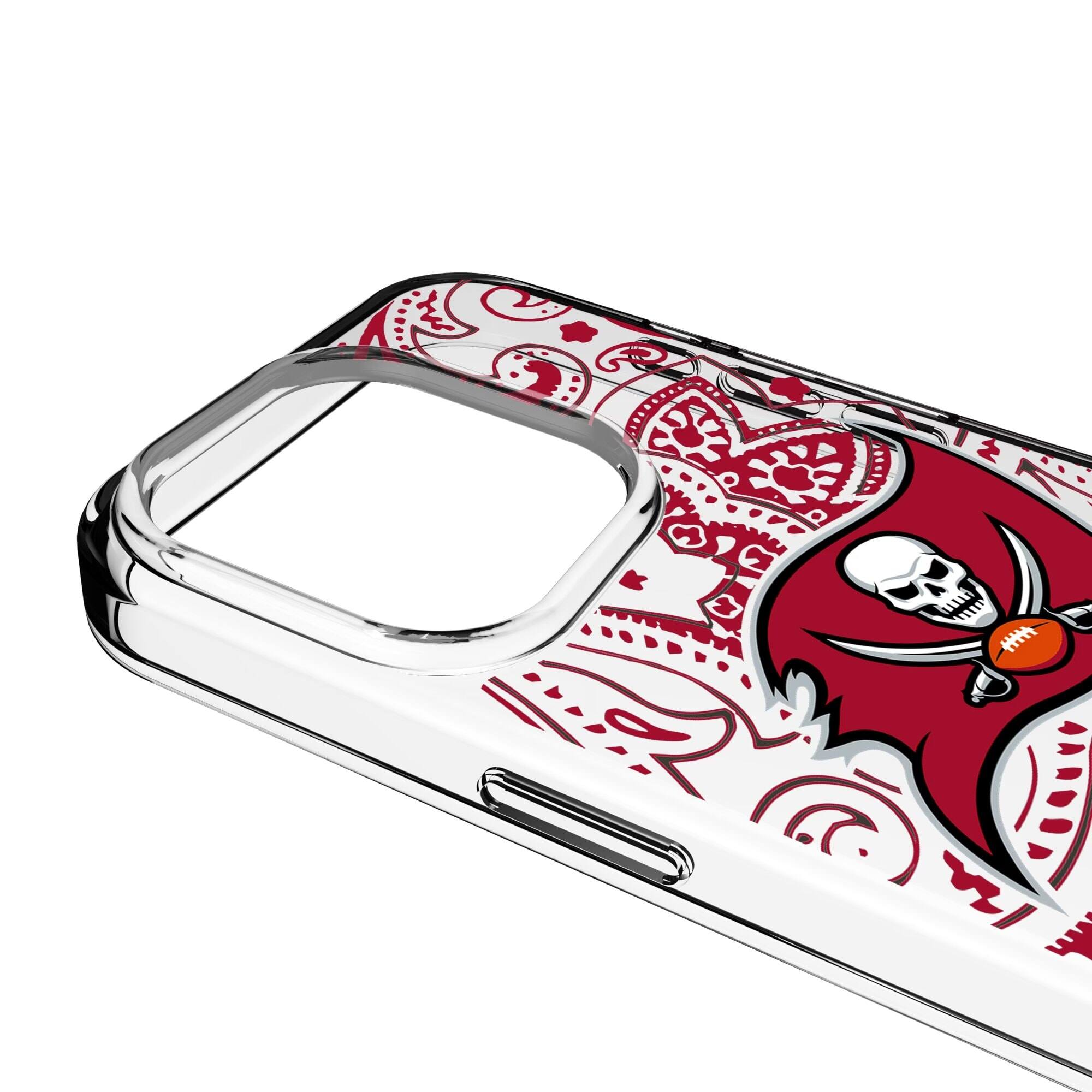 Alt View 2. Keyscaper - Tampa Bay Buccaneers iPhone Clear Paisley Design Case - 15 Plus - Multicolor.