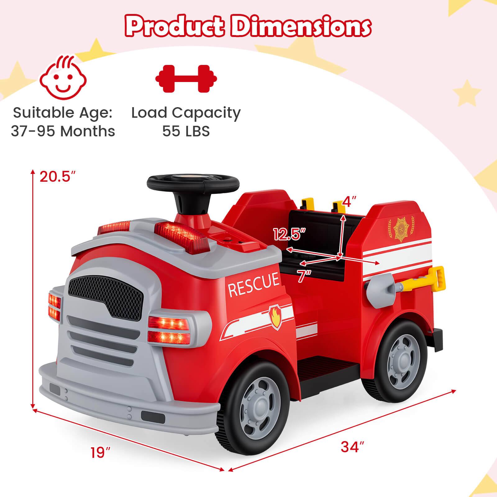 Product Dimensions

Suitable Age: 37-95 Months

Load Capacity: 55 LBS

20.5"  
12.5"  
4"  
7"  
19"  
34"