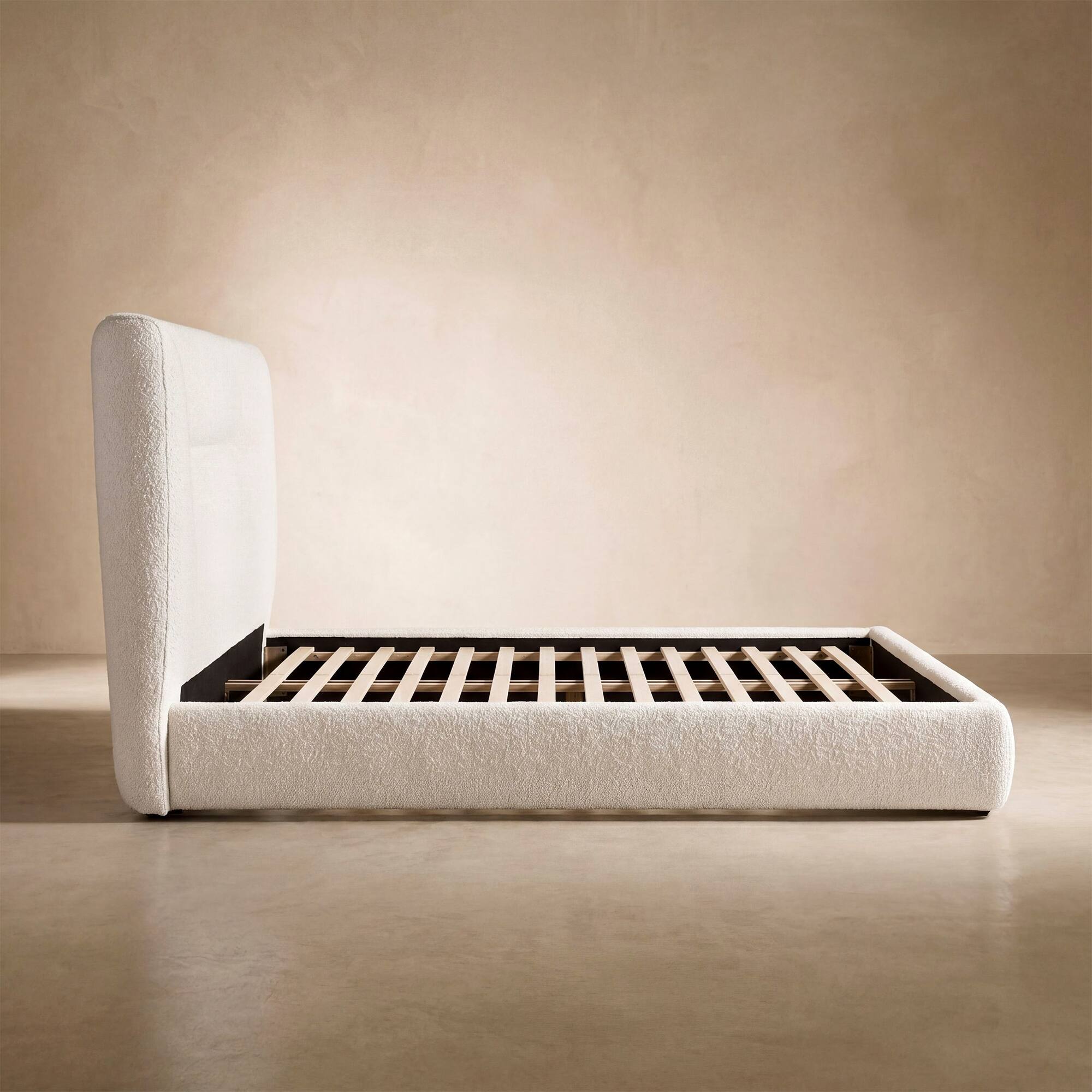 Alt View 3. ModernMate - Upholstered Bed with High Headboard and Footboard Solid Wood Base Platform Beds - Beige.
