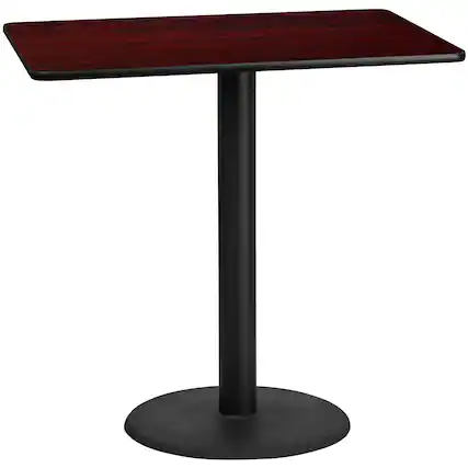 Front. Emma + Oliver - 30"x48" Rectangular Laminate Bar Table with 24" Round Base - Mahogany.