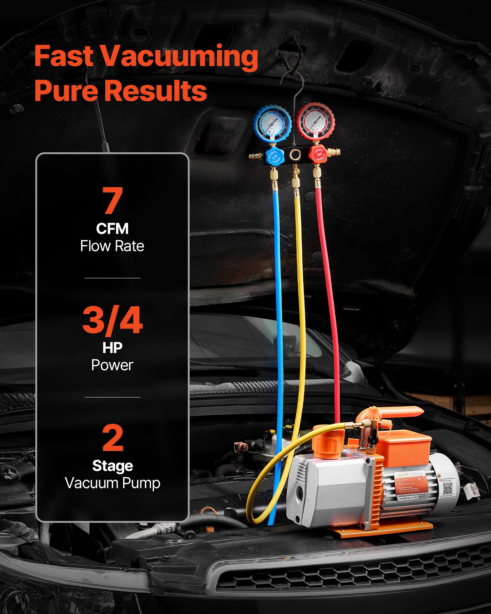Fast Vacuuming Pure Results

7 CFM Flow Rate
3/4 HP Power
2 Stage Vacuum Pump