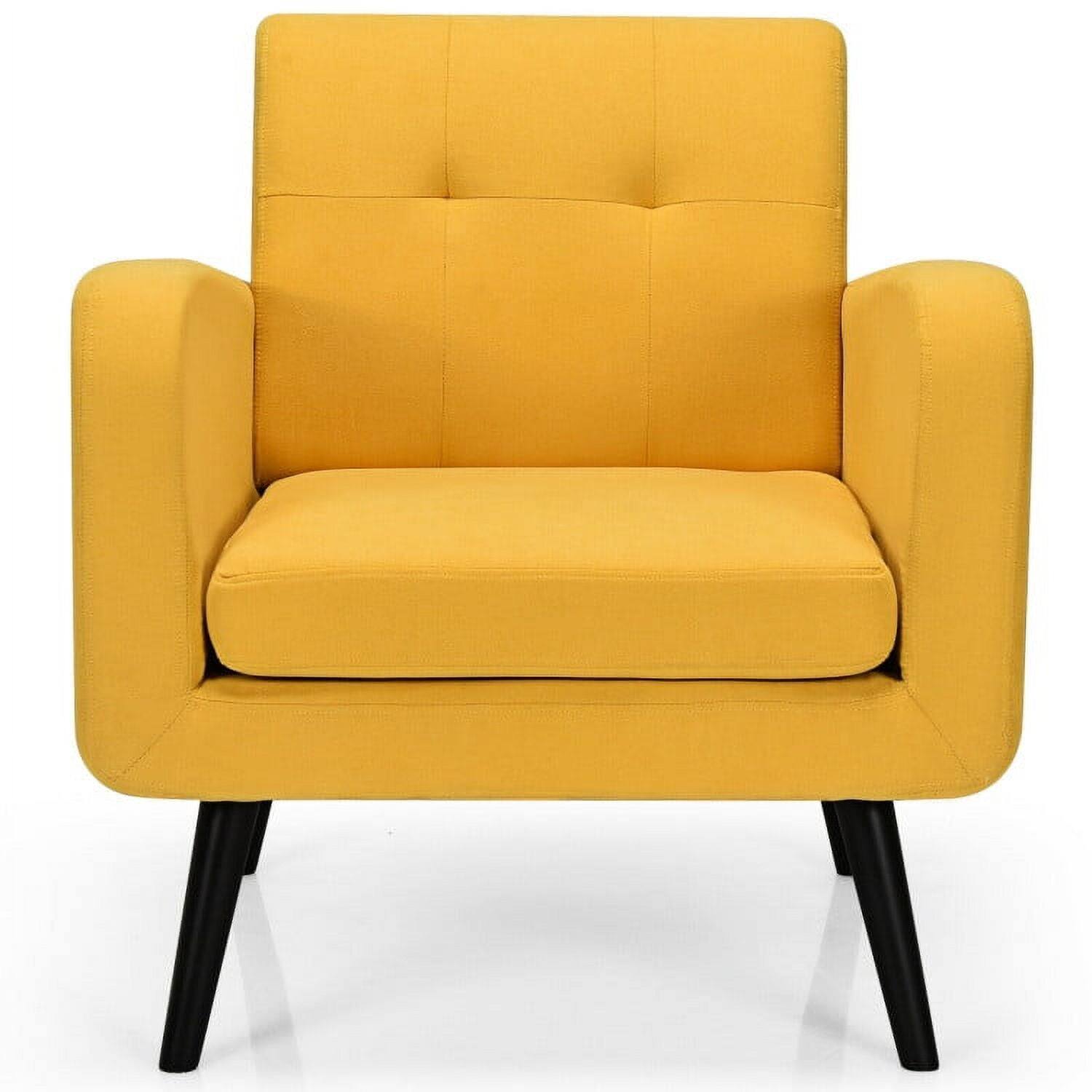 Left. Kadyn - Modern Upholstered Comfy Accent Chair Single Sofa with Rubber Wood, Fabric Lazy Chair Large Accent Chair - Yellow.