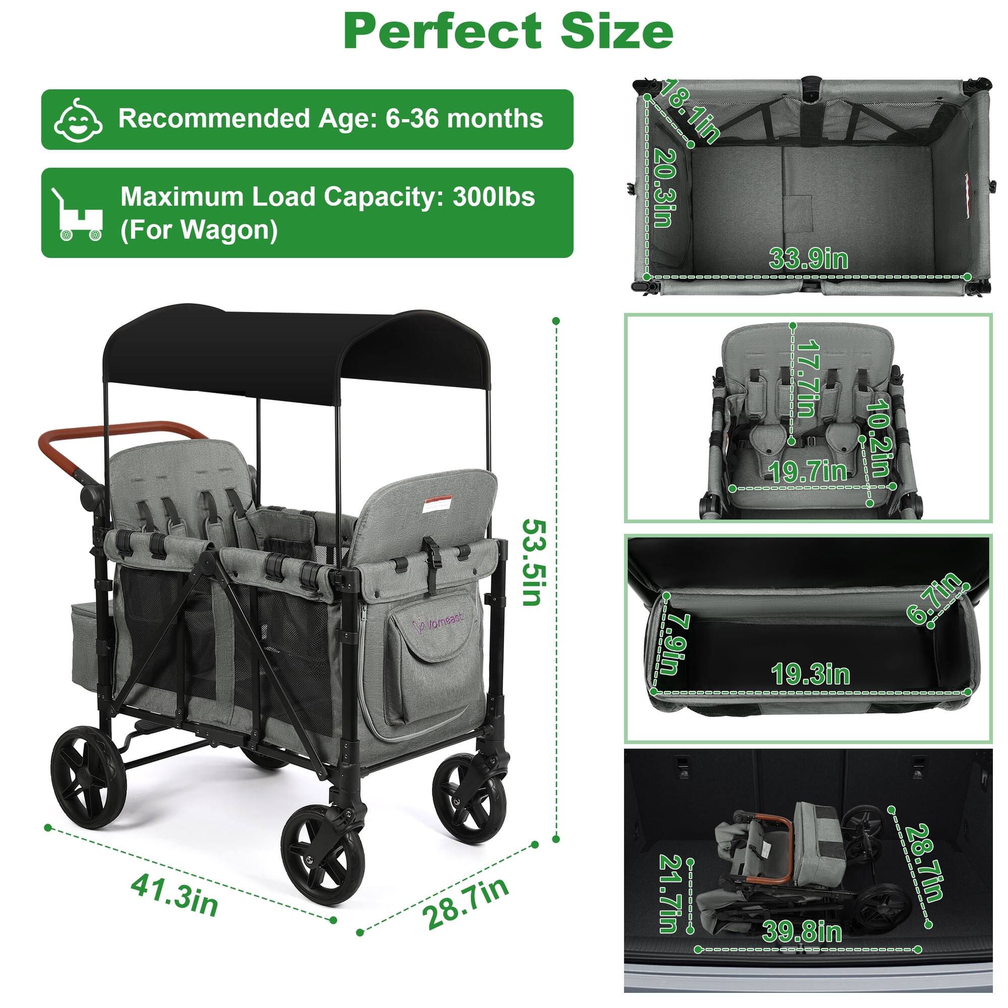 Perfect Size  
Recommended Age: 6-36 months  
Maximum Load Capacity: 300lbs (For Wagon)  

18.1in  
20.3in  
33.9in  
17.7in  
10.2in  
19.7in  
53.5in  
7in  
7.9in  
19.3in  
41.3in  
28.7in  
21.7in  
39.8in