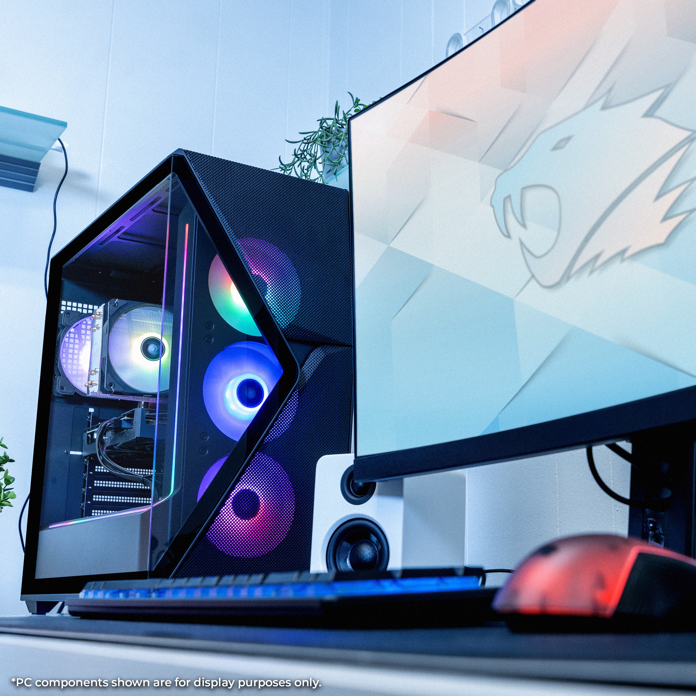 The text on the image reads: "PC components shown are for display purposes only."