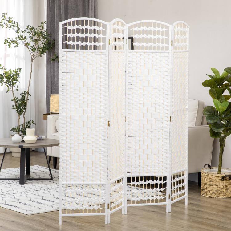 Alt View 2. PULUZ - 4 Panel Folding Room Divider Portable Privacy Screen Wave Fiber Room Partition for Home Office - White.