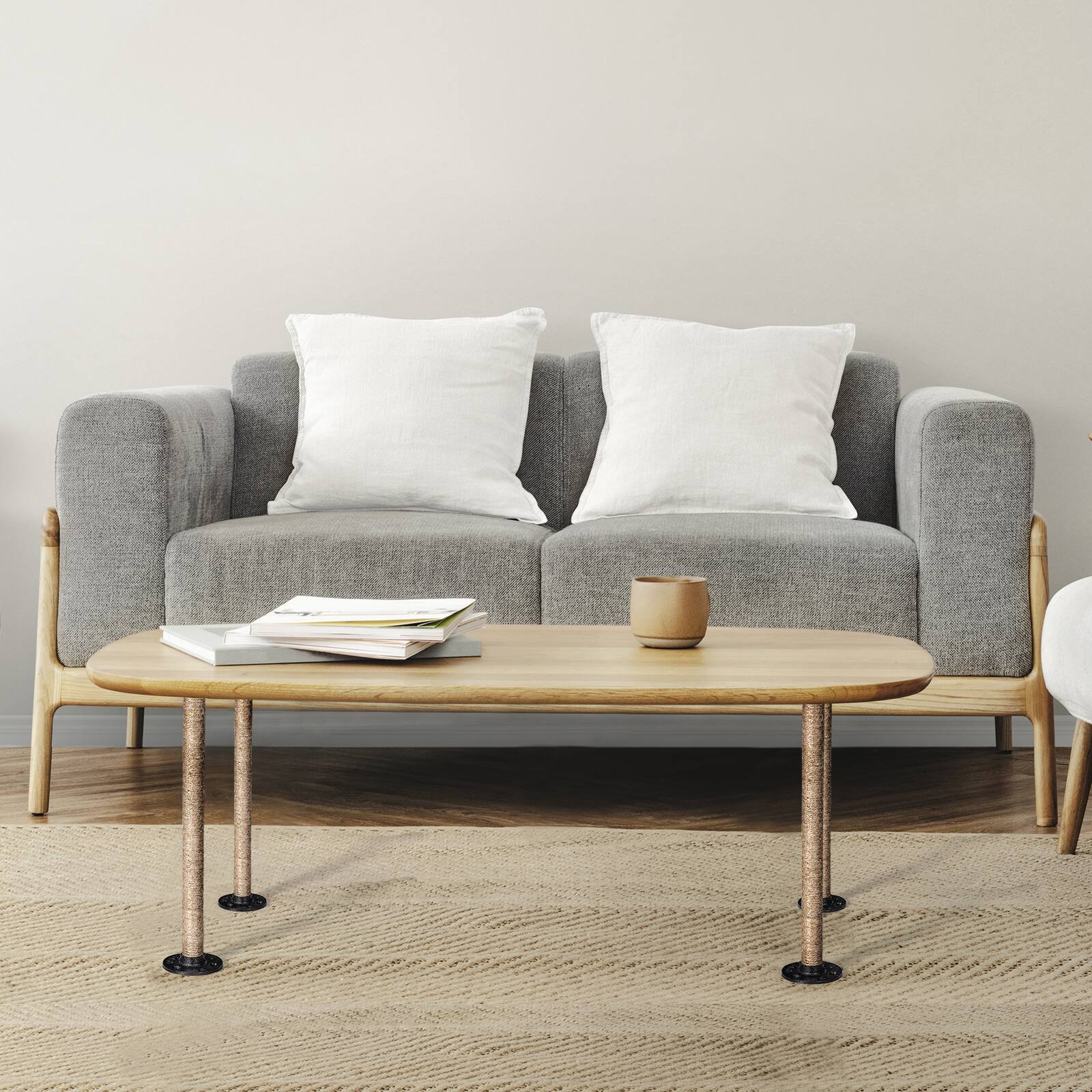 Alt View 3. Oumilen - 4 Pack Natural Sisal Wrapped Table Legs with Caster Wheels – Industrial DIY Furniture Leg Set - Natural.