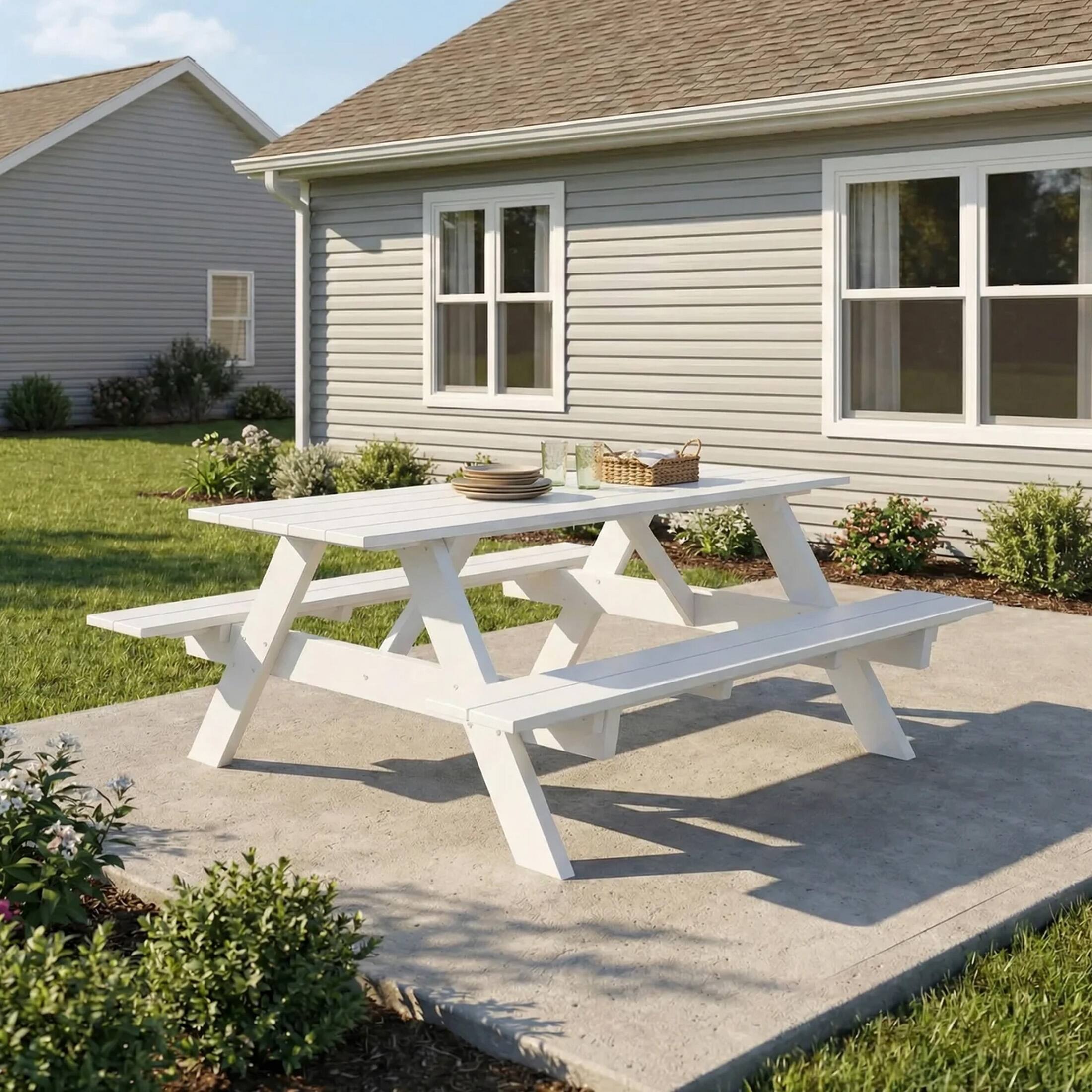 Angle. WestinTrends - WestinTrends Greenville Outdoor 70" HDPE Plastic Picnic Table Bench With Umbrella Hole - White.