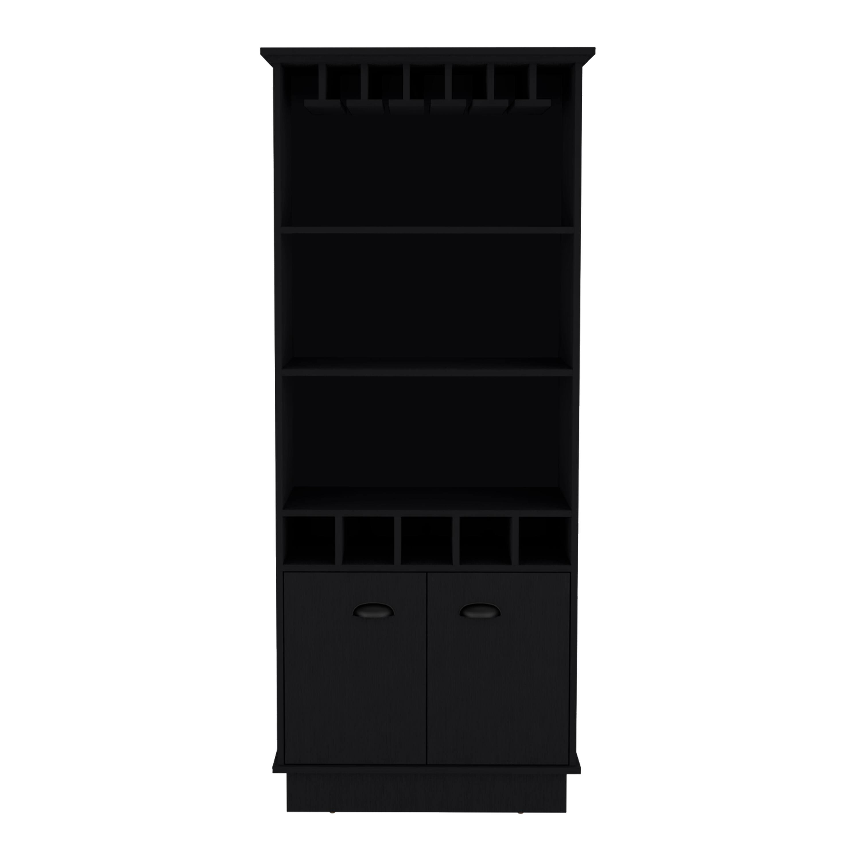 Alt View 2. TuHome - Dundee 70-Inch High 10-Glass Bar Cabinet with 5 Cubbies and 3 Open Shelves and Cabinet - Black.