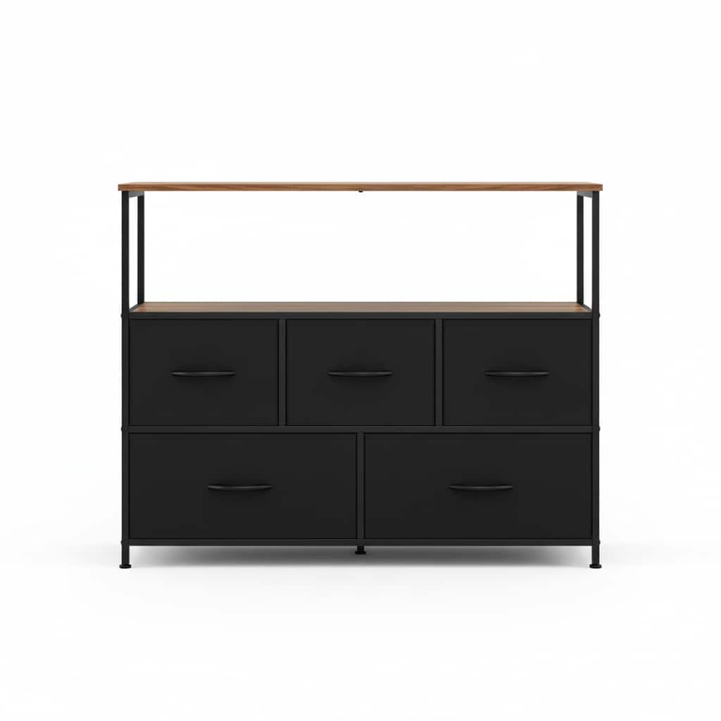 AOITUN - 5-Drawer Fabric Dresser, 39.4" Narrow TV Stand for 43 Inch TV, Tall Storage Chest for Small Bedroom - Black