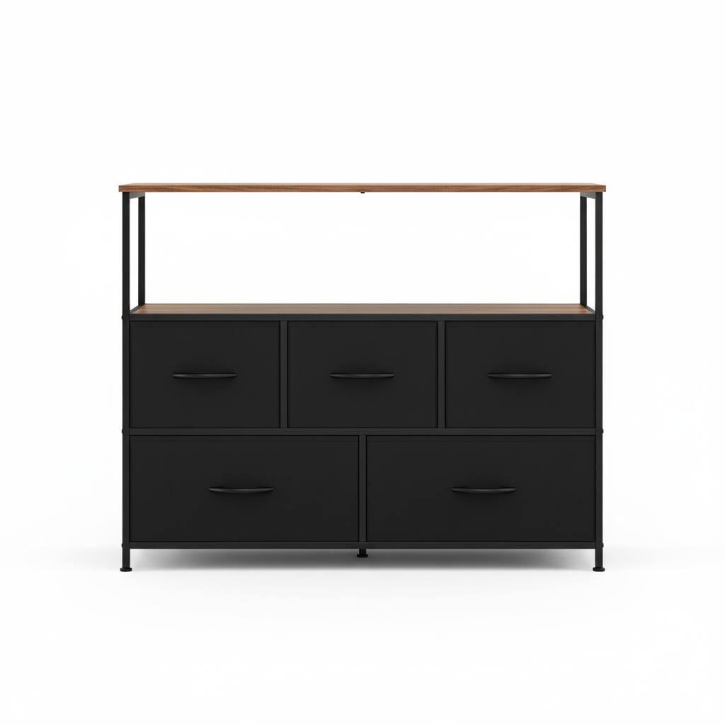 Front. AOITUN - 5-Drawer Fabric Dresser, 39.4" Narrow TV Stand for 43 Inch TV, Tall Storage Chest for Small Bedroom - Black.