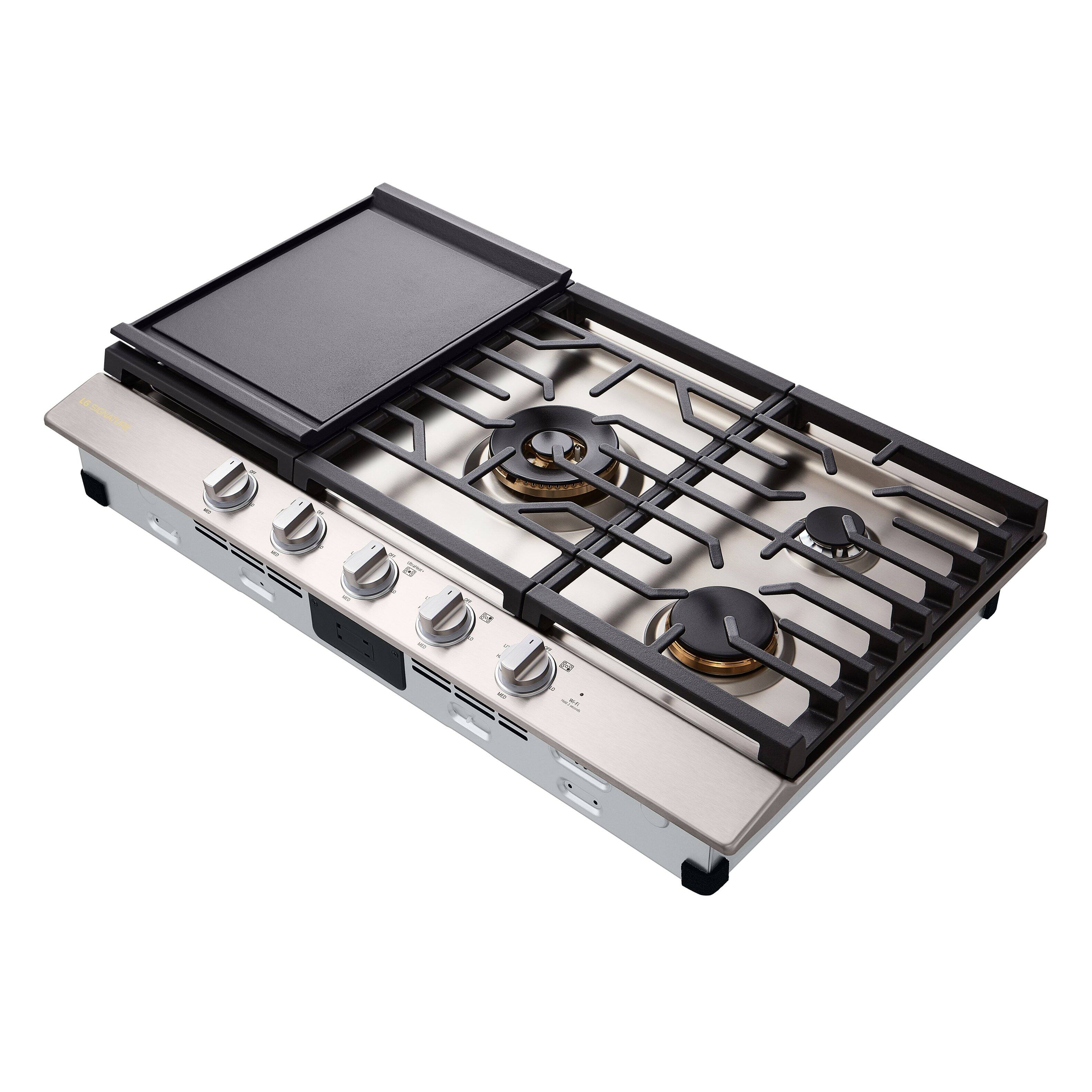 Alt View 10. LG - SIGNATURE 36" Built-In Smart Gas Cooktop with 5 Burners, 24K BTU UltraHeat Dual Burner and LED Illuminated Knobs - Stainless Steel.