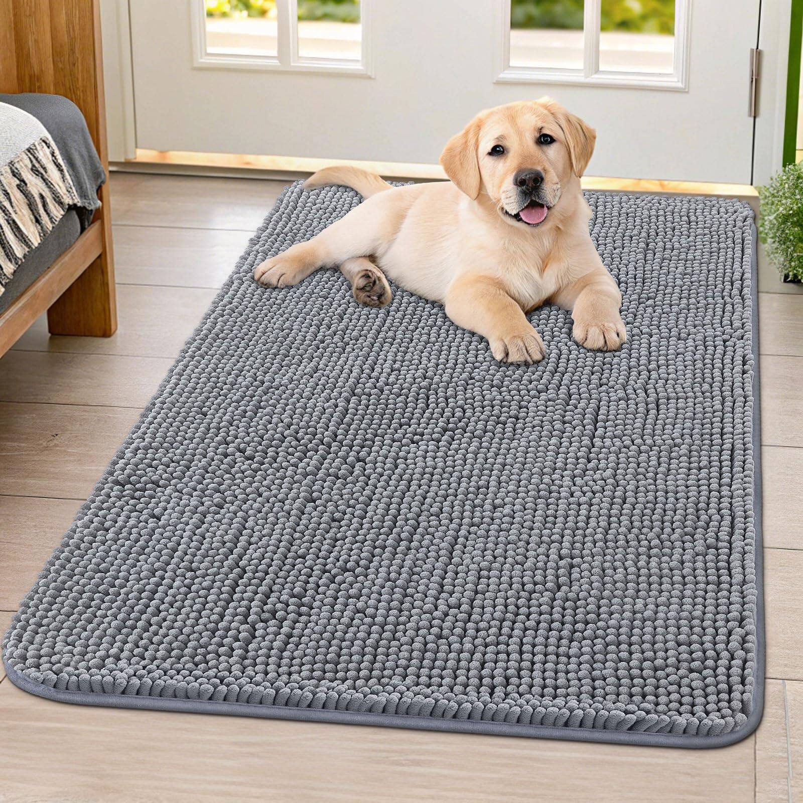 Front. Stylel Star - Dog Door Mat Muddy Paws 30x20 Absorbs Dirt Doormat Non Slip Washable Quick Dry Chenille Front Indoor Entrance Entrywa... - Grey.