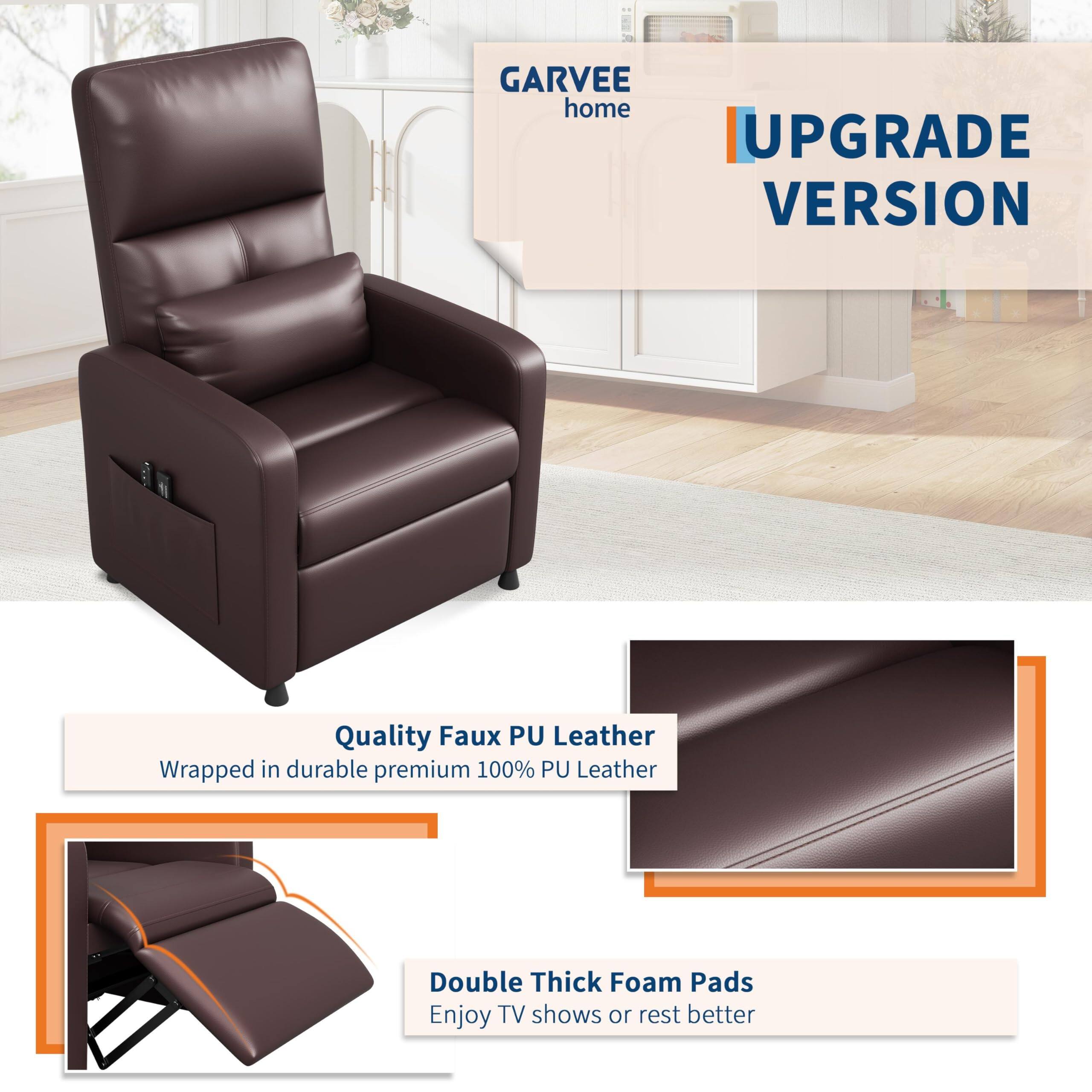 GARVEE home  
UPGRADE VERSION  

Quality Faux PU Leather  
Wrapped in durable premium 100% PU Leather  

Double Thick Foam Pads  
Enjoy TV shows or rest better