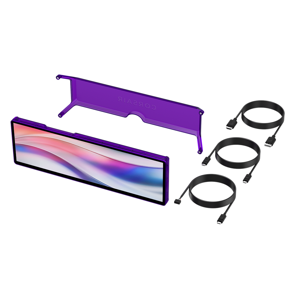 Left. CORSAIR - XENEON EDGE 14.5 Inch LCD Touchscreen - 2560x720 Resolution - USB-C DP-Alt Mode - Internal and External Mounting - iCUE - Atomic Purple.