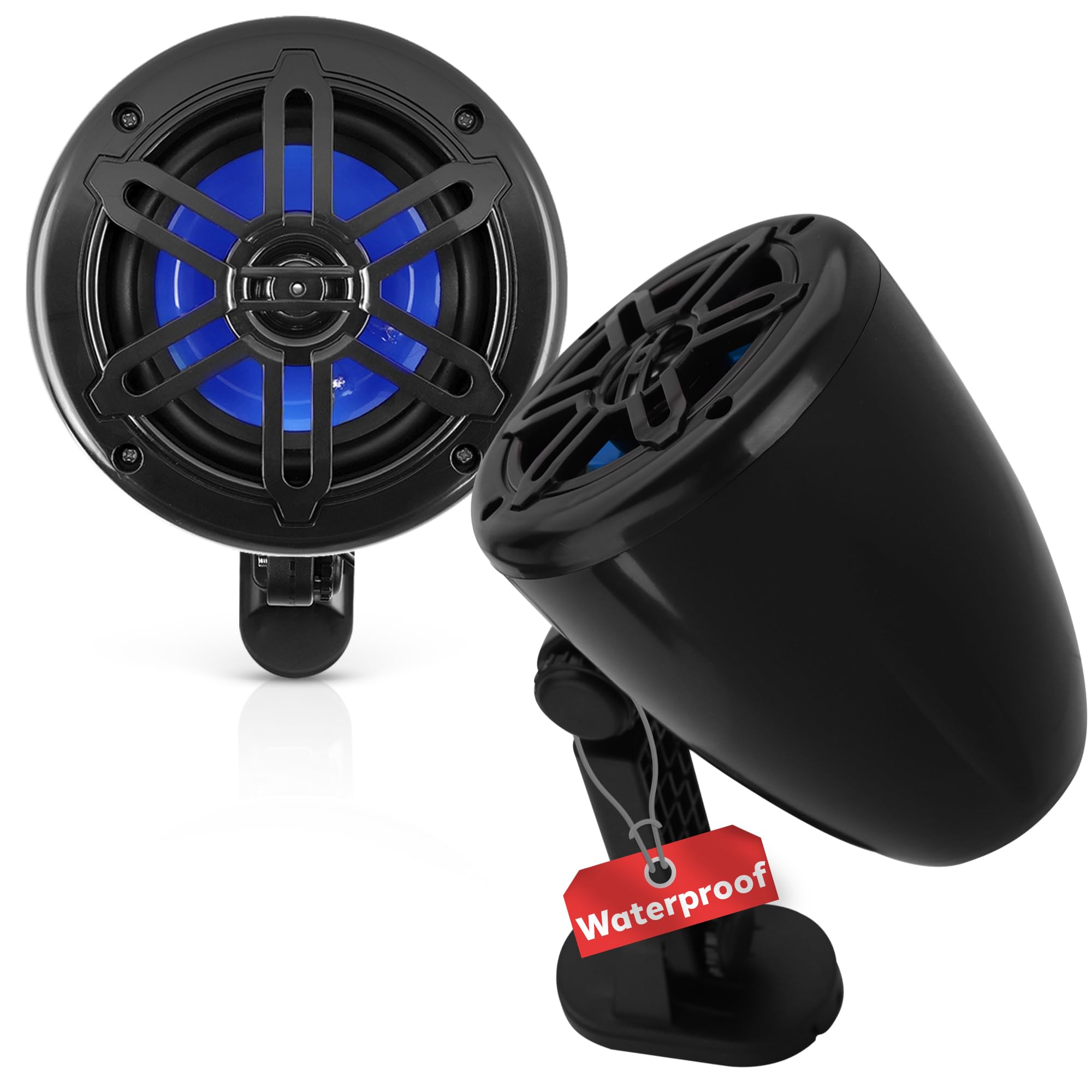 Front. Cedar Assembly - 4" Waterproof Off-road Speakers - 2-way Marine Grade Box System With Rotatable Bracket Full Range Stereo ... - Black.