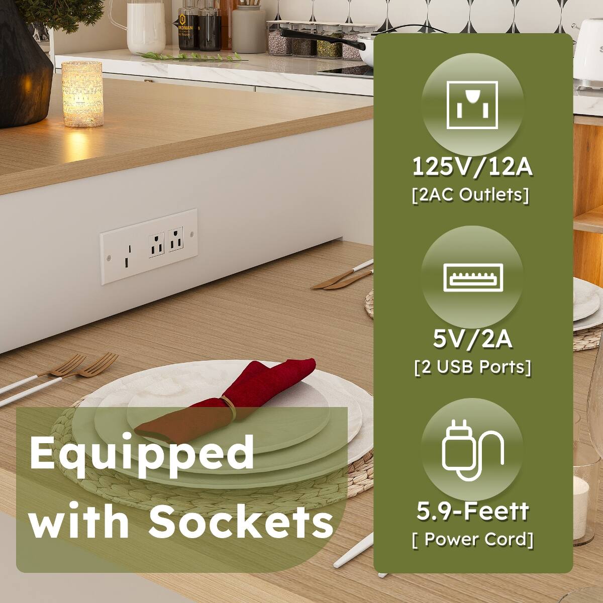 MOMAN  
125V/12A [2AC Outlets]  
5V/2A [2 USB Ports]  
Equipped with Sockets 5.9-Feett [Power Cord]