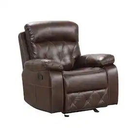 Manhattan Lane - Kesy Manual Glider Recliner Chair, Pillow Top Arms, Faux Leather - Brown