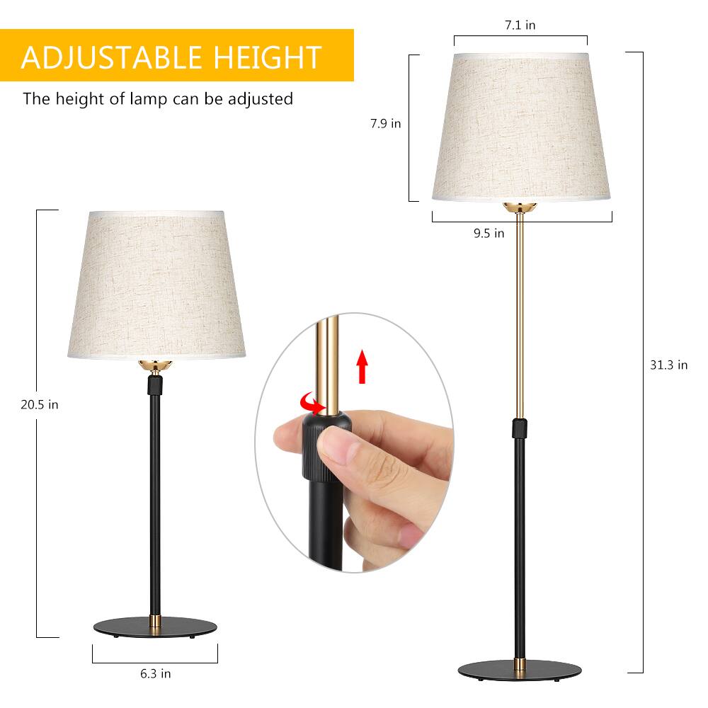 ADJUSTABLE HEIGHT

The height of the lamp can be adjusted

- 7.1 in
- 7.9 in
- 9.5 in
- 20.5 in
- 6.3 in
- 31.3 in