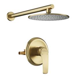 Boyel Living - 1-Spray Patterns 2.5 GPM 9 in. Wall Mount Fixed Shower Head with Pressure Balance Valve and Trim - Brushed Gold