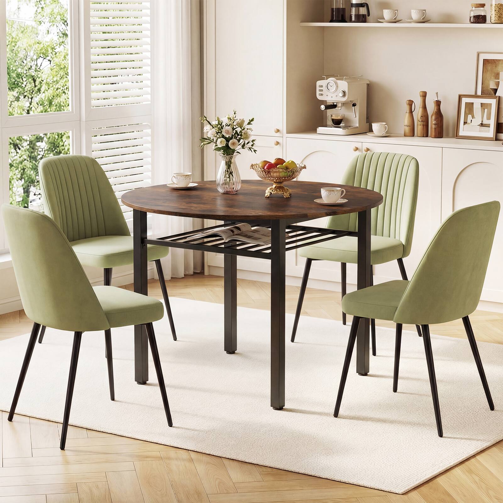 Alt View 3. Costway - Costway Dining Table for 2-4 People,40" Round Kitchen Table with Storage Shelf&Metal Frame - Rustic Brown + Black.
