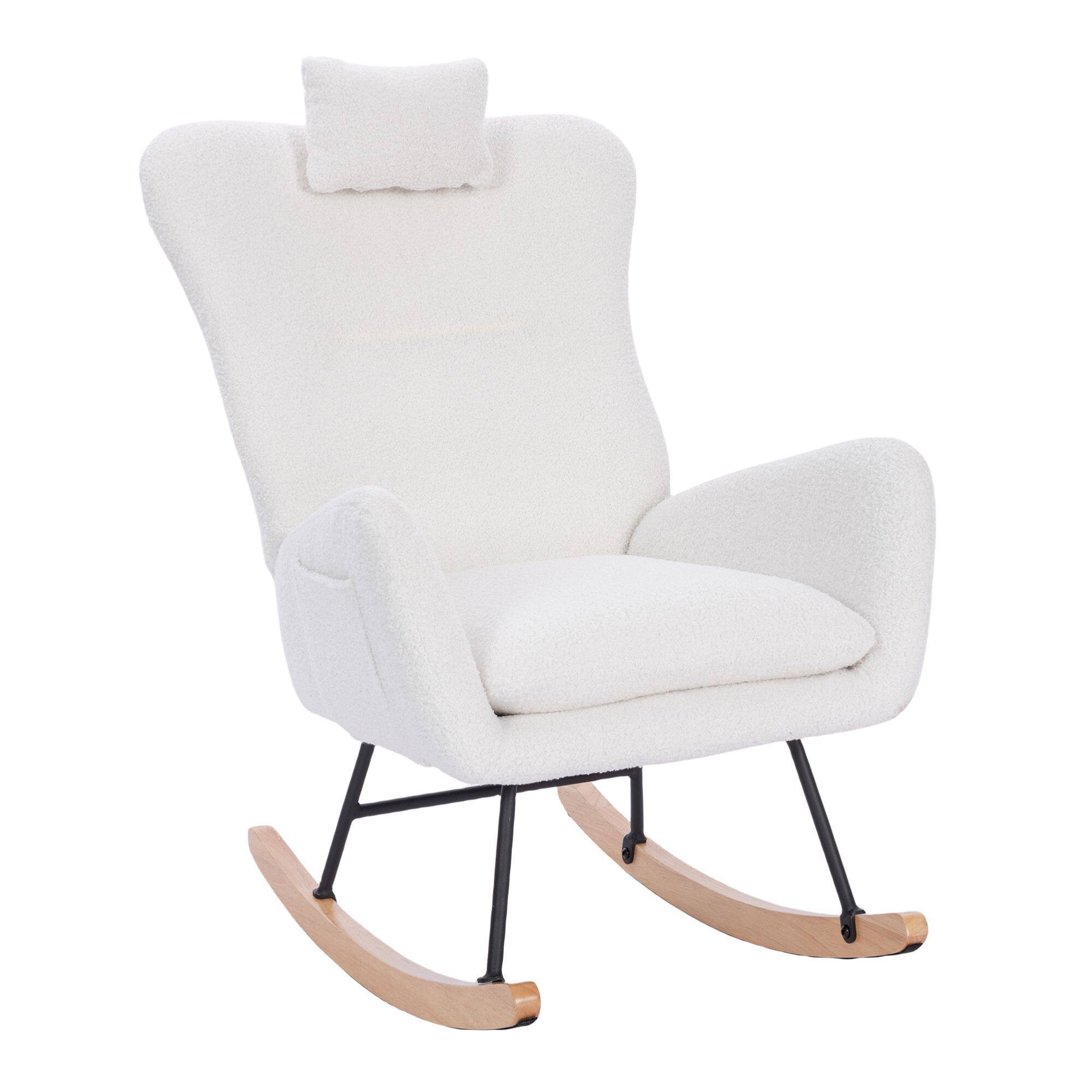 GOODSILO - Plush Upholstered Nursery Rocking Chair with High Backrest for Living Room and Bedroom - White
